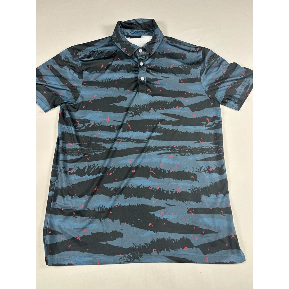 Yatta Golf Polo Shirt Men's Medium Blue Black Red Pattern Performance